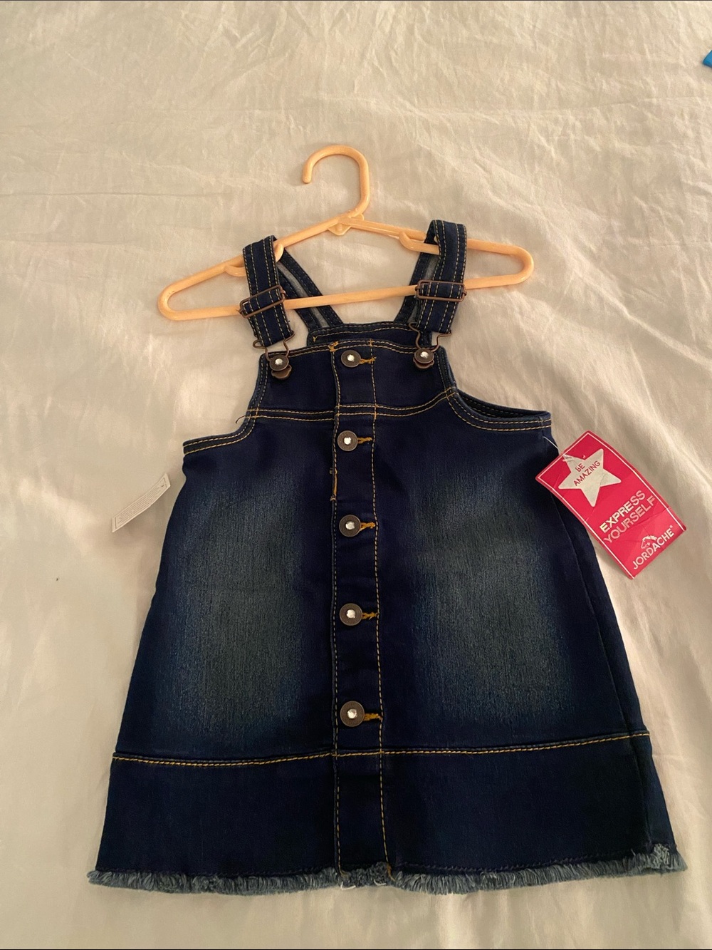 Jordache Dark Blue Denim Button-Front Overall Dress